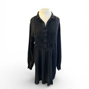 CP Shades Black Long Sleeve Dress 100% Linen Resort Vacation Beach Wear